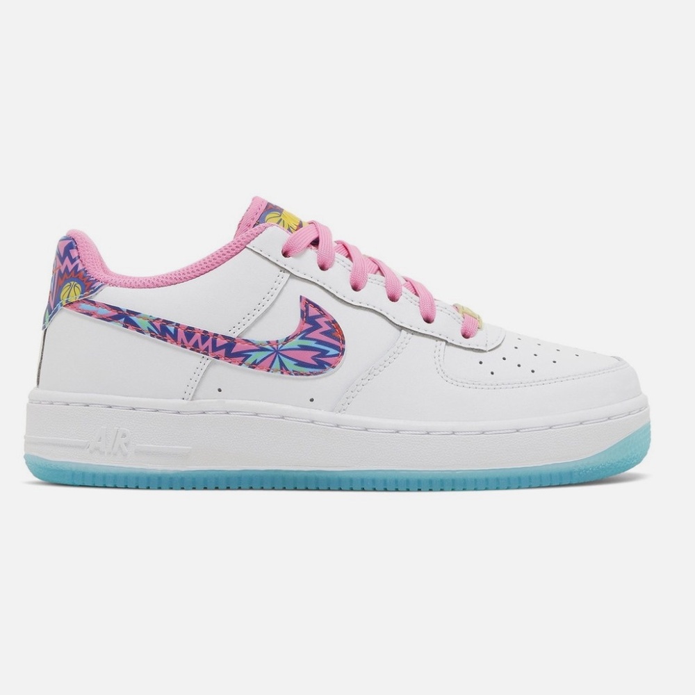 Nike Kids White and Pink Sneakers with Yellow Accents